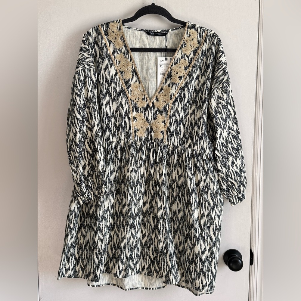 Zara Black and White Embellished Tunic